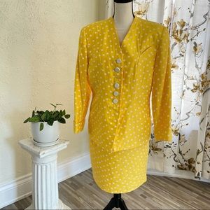 Christian Dior Yellow Polka Dot 2 Piece Suit | Size 14